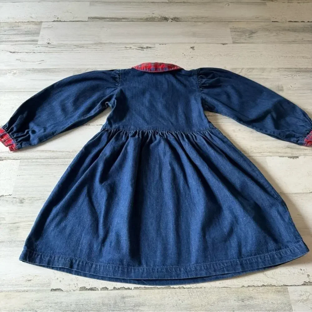 Vintage OshKosh‎ B'gosh Girls Denim Long Sleeve Academia A-line Mini Dress Navy